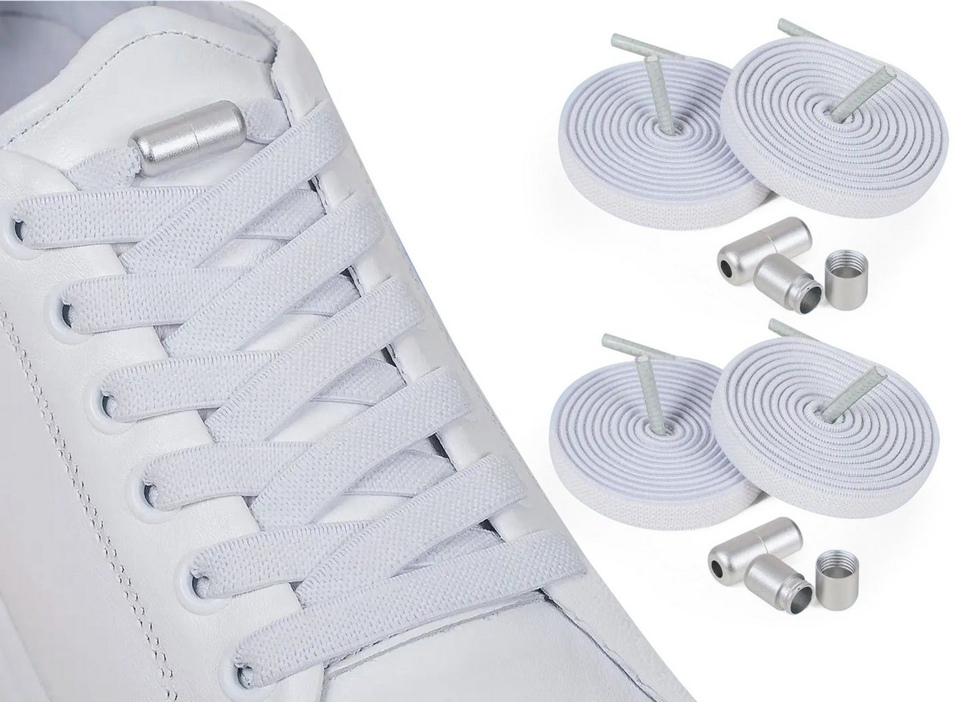ELANOX Schnürsenkel 4 Stück 8 mm BREIT elastische Schnürsenkel mit Mettalkapseln – Bild 2 von 5