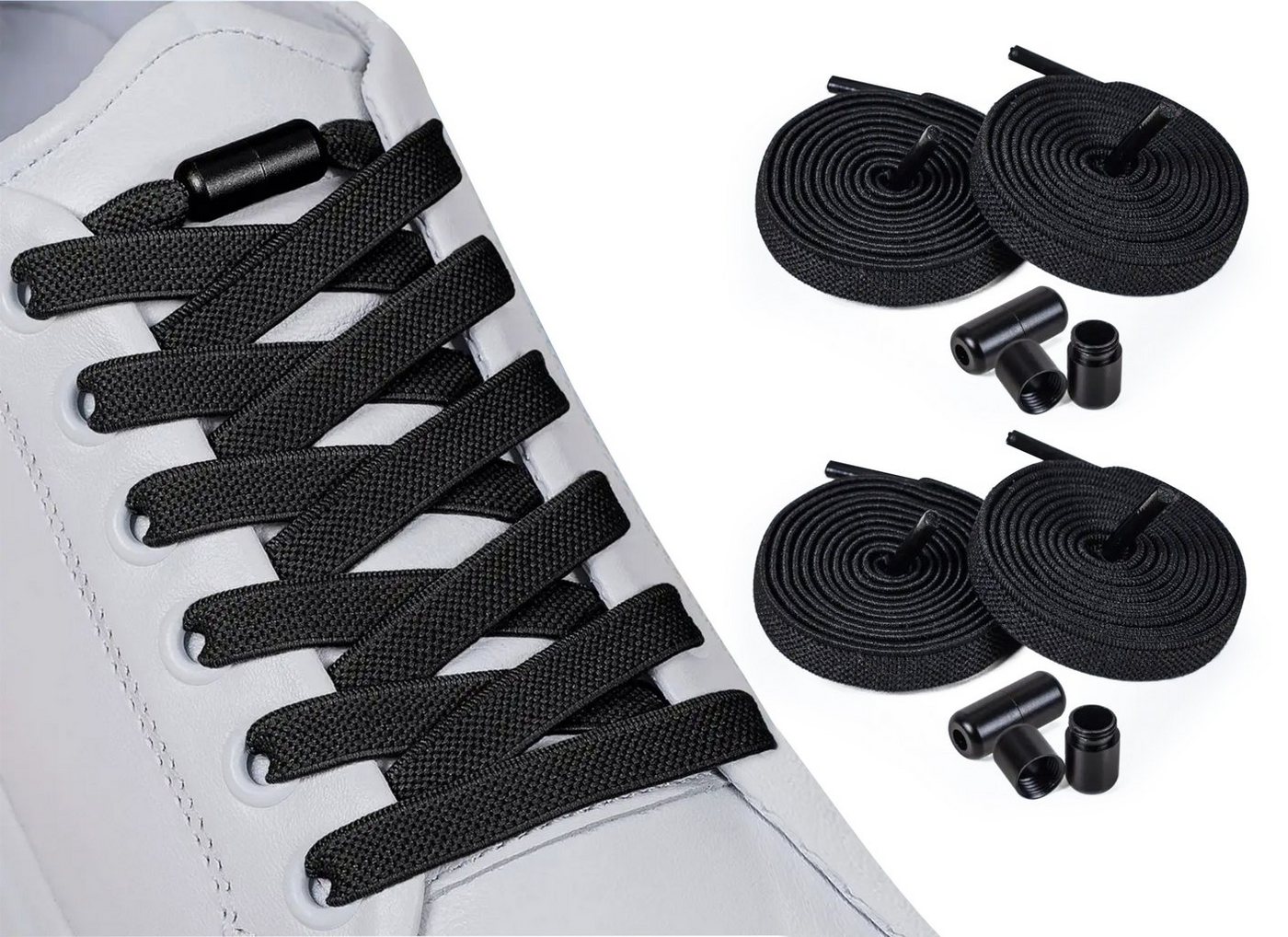 ELANOX Schnürsenkel 4 Stück 8 mm BREIT elastische Schnürsenkel mit Mettalkapseln – Bild 3 von 5