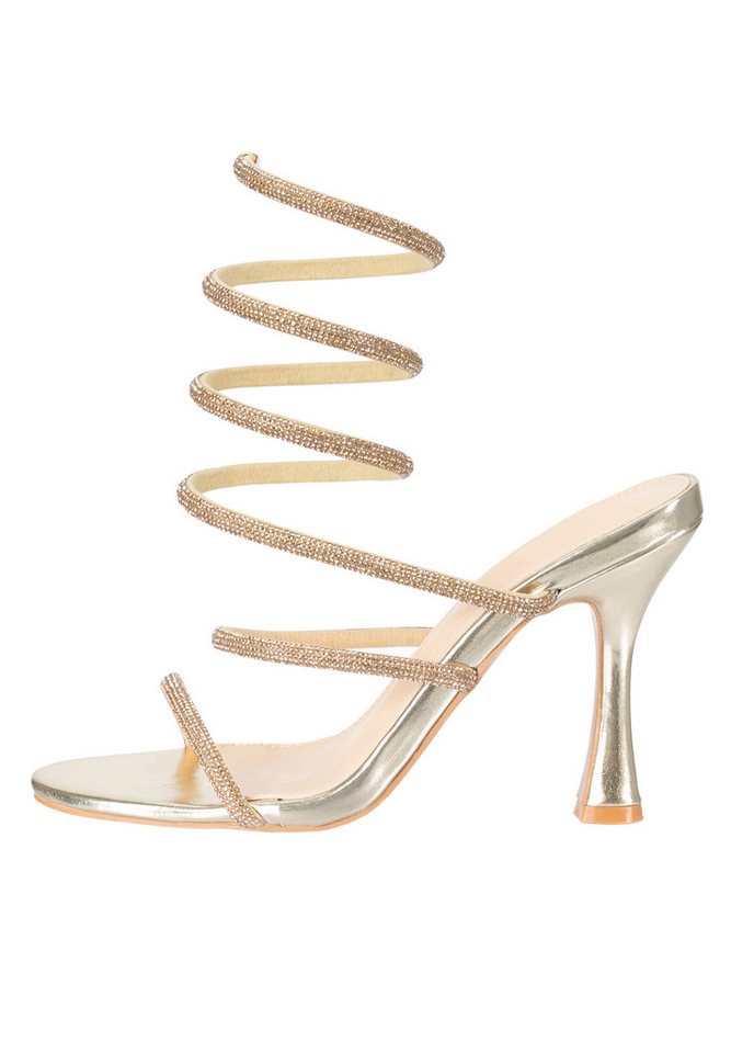 Elara Damen Riemchensandaletten mit Strass, Spiralriemen & hohem Absatz Sandalette – Bild 2 von 5