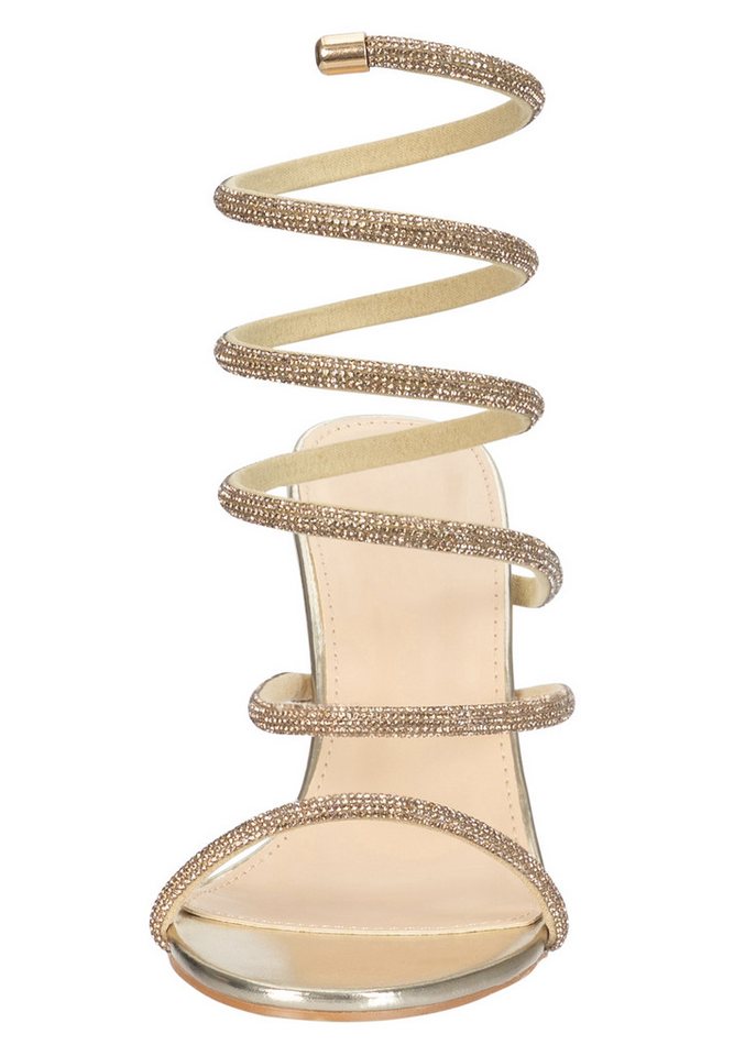 Elara Damen Riemchensandaletten mit Strass, Spiralriemen & hohem Absatz Sandalette – Bild 3 von 5
