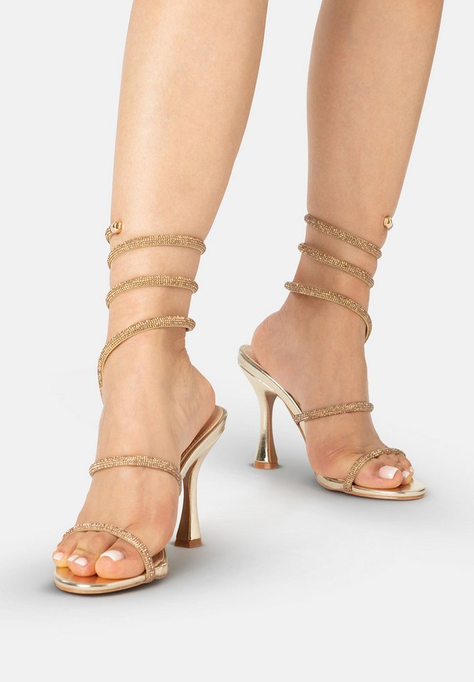 Elara Damen Riemchensandaletten mit Strass, Spiralriemen & hohem Absatz Sandalette – Bild 5 von 5
