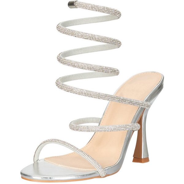 Elara Damen Riemchensandaletten mit Strass, Spiralriemen & hohem Absatz Sandalette