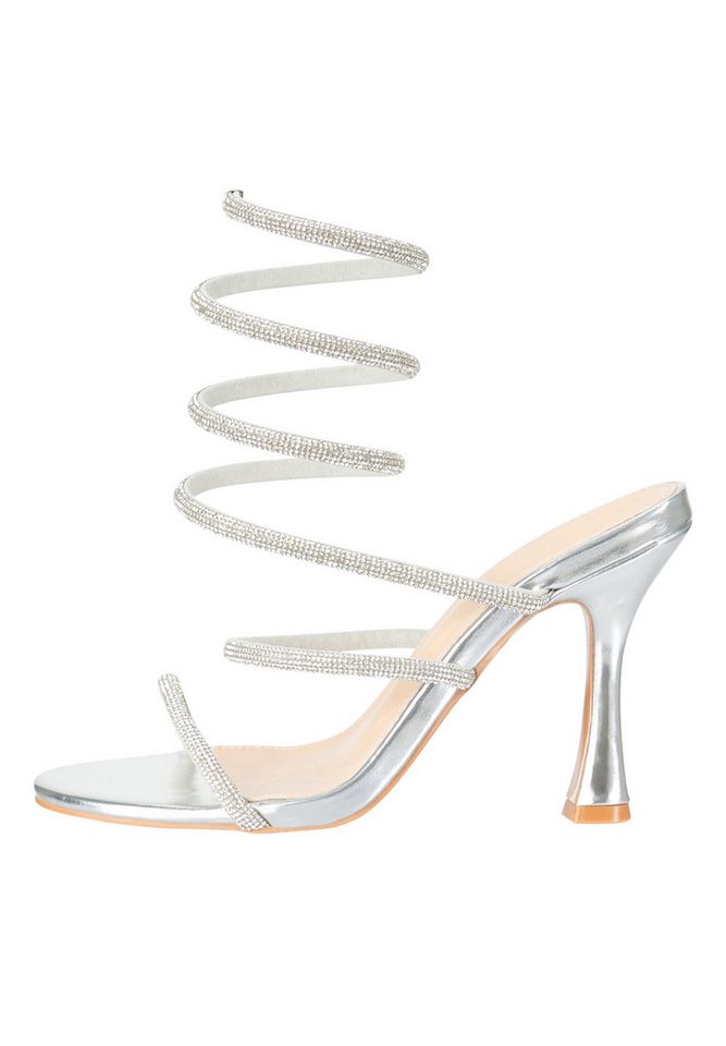 Elara Damen Riemchensandaletten mit Strass, Spiralriemen & hohem Absatz Sandalette – Bild 2 von 5