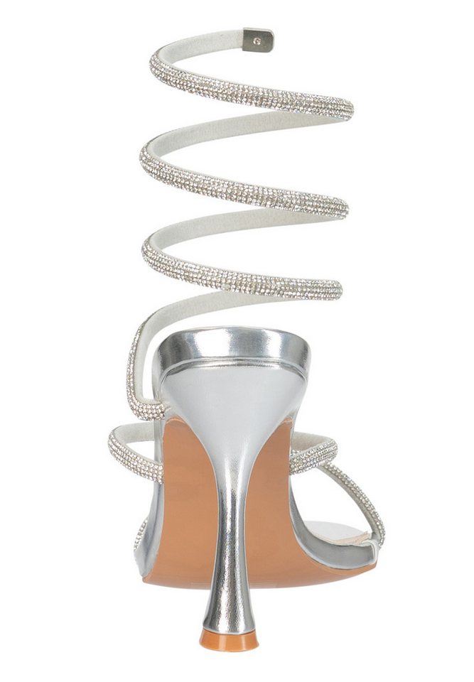 Elara Damen Riemchensandaletten mit Strass, Spiralriemen & hohem Absatz Sandalette – Bild 4 von 5