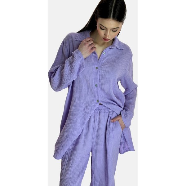 Elara Hemd & Hose – Damen Zweiteiler mit Oversize Bluse und Wide Leg Hose Musselin (Set, Set)