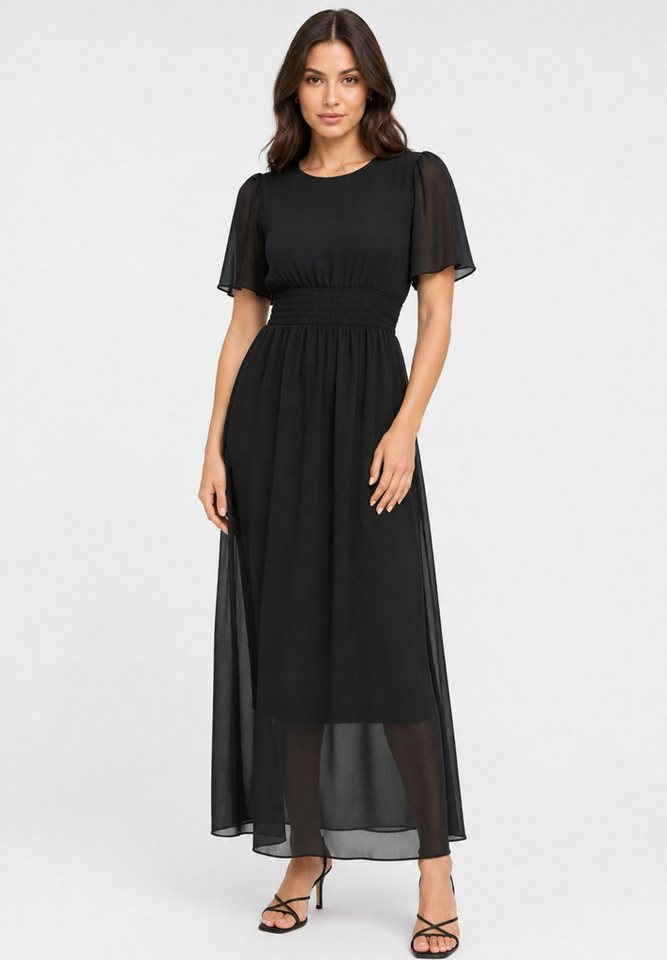 Elara Maxikleid Damen Langkleid mit Smoktaille und Flügelärmeln in A-Linie Smoktaille – Bild 2 von 4