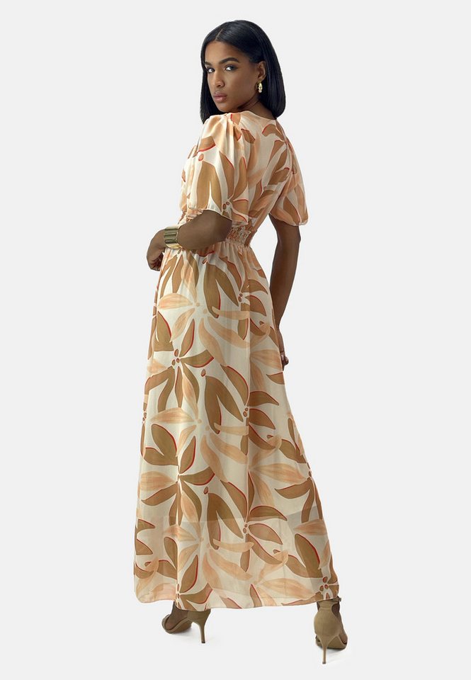 Elara Maxikleid Damen Maxikleid mit V-Ausschnitt, Chiffon-Optik & gesmokter Taille (1-tlg) – Bild 2 von 4