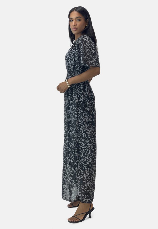 Elara Maxikleid Damen Maxikleid mit V-Ausschnitt, Chiffon-Optik & gesmokter Taille (1-tlg) – Bild 3 von 4