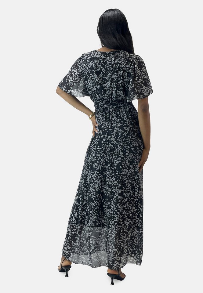 Elara Maxikleid Damen Maxikleid mit V-Ausschnitt, Chiffon-Optik & gesmokter Taille (1-tlg) – Bild 4 von 4