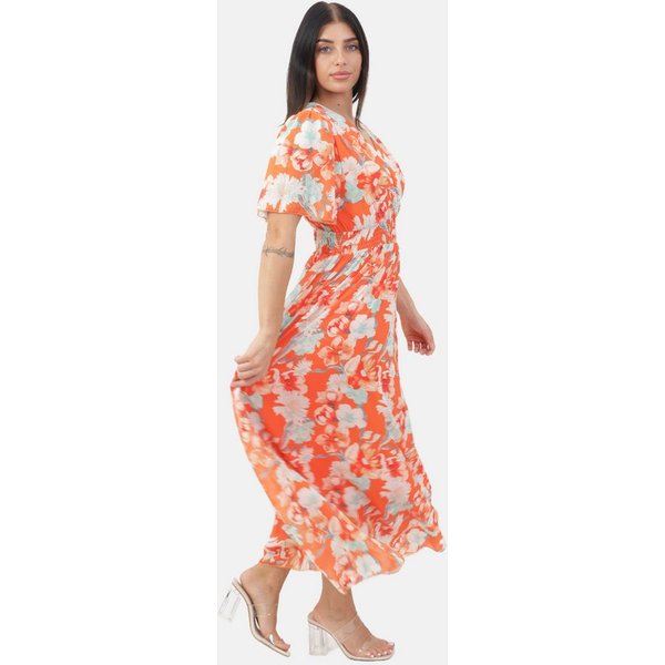 Elara Maxikleid Damen Sommerkleid mit Blumenmuster, V-Ausschnitt & Smokbund