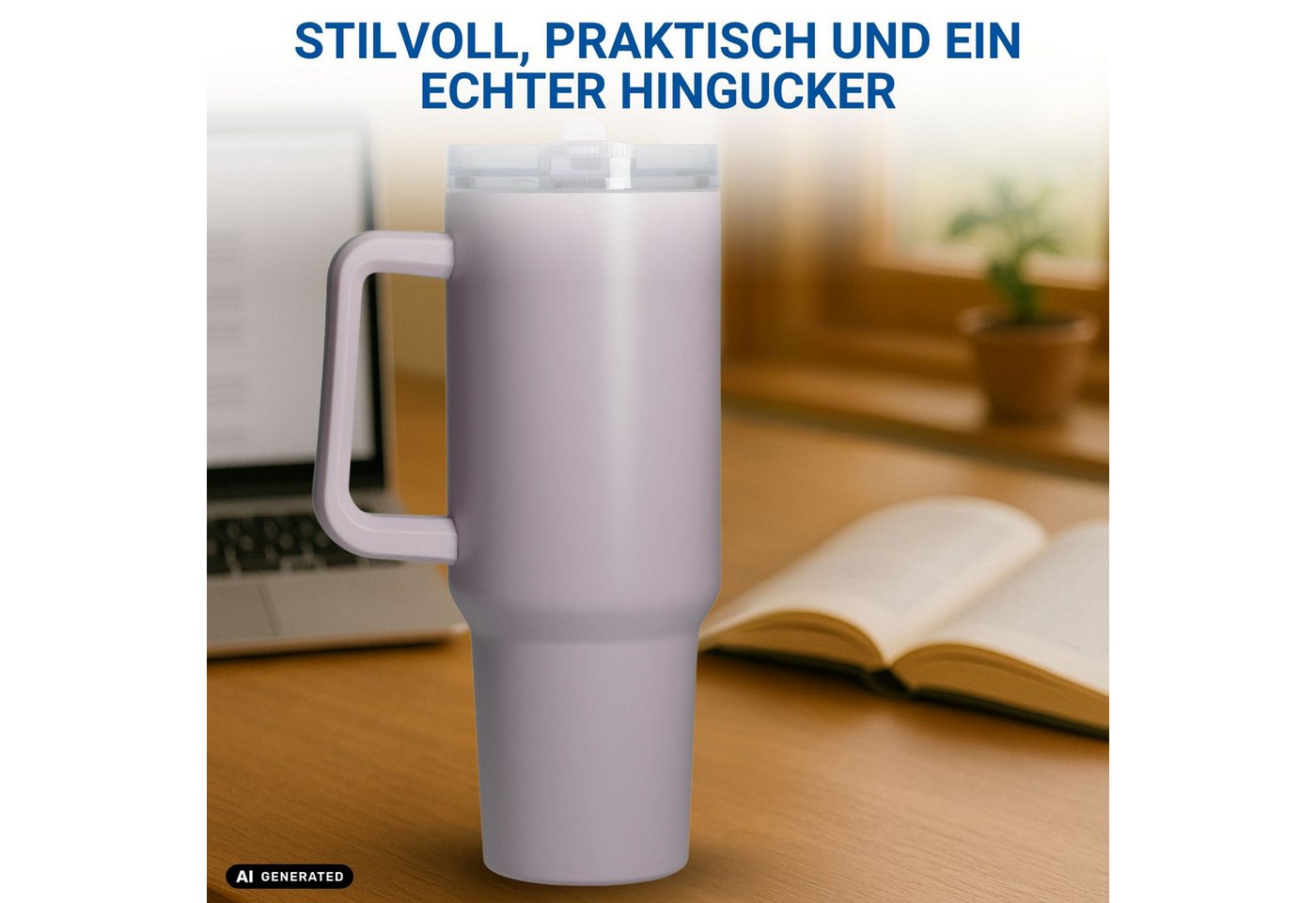 elasto Becher Edelstahl Trinkbecher mit Deckel und Strohhalm 1,2, isoliert, robust, für unterwegs – Bild 5 von 5