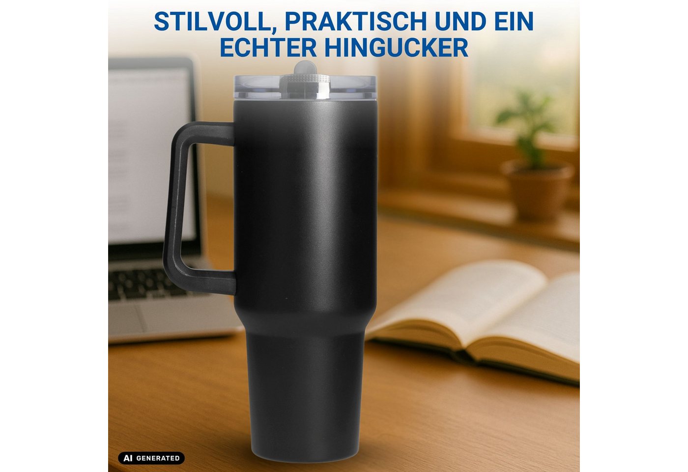 elasto Becher Edelstahl Trinkbecher mit Deckel und Strohhalm 1,2, isoliert, robust, für unterwegs – Bild 5 von 5