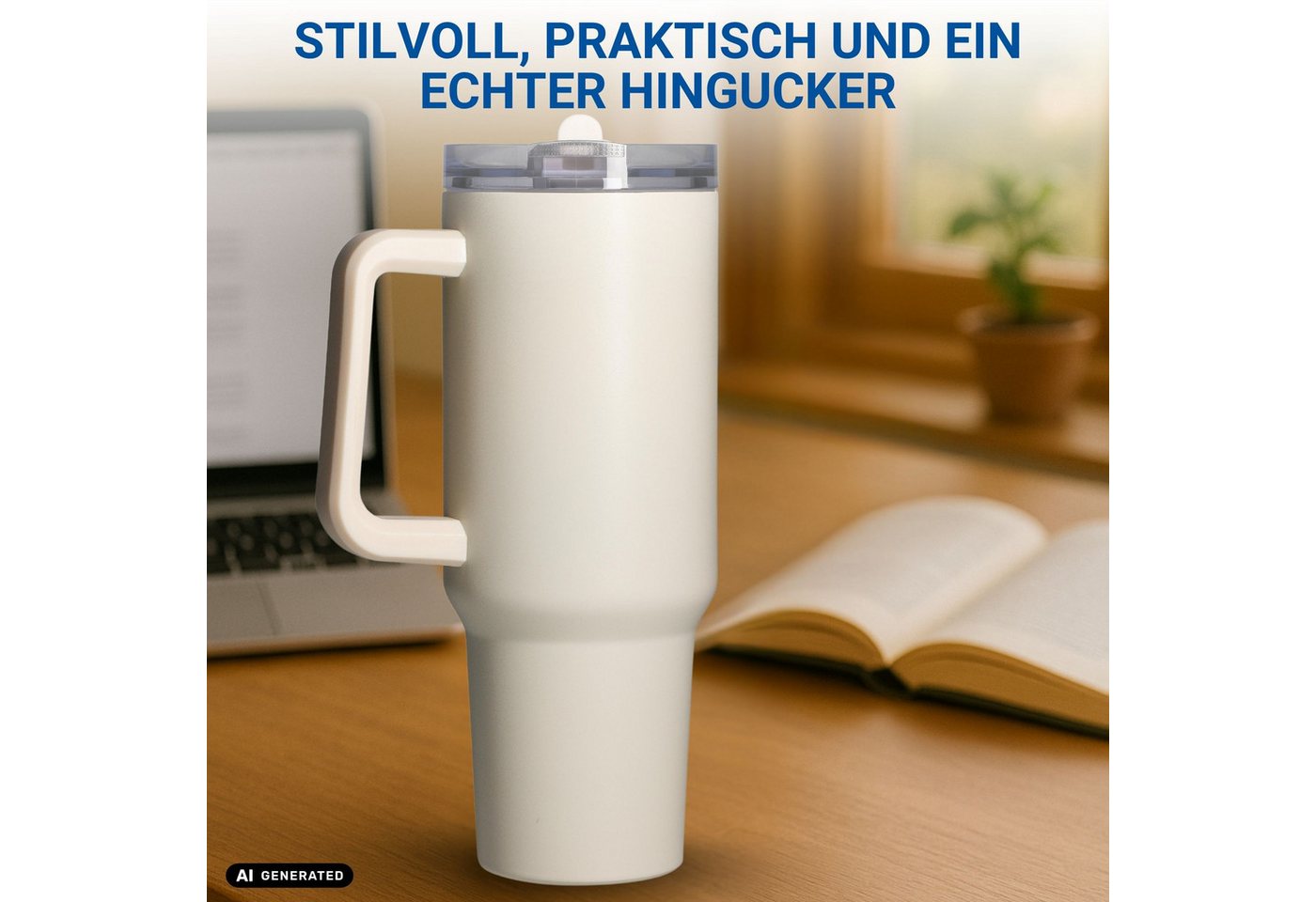 elasto Becher Edelstahl Trinkbecher mit Deckel und Strohhalm 1,2, isoliert, robust, für unterwegs – Bild 5 von 5