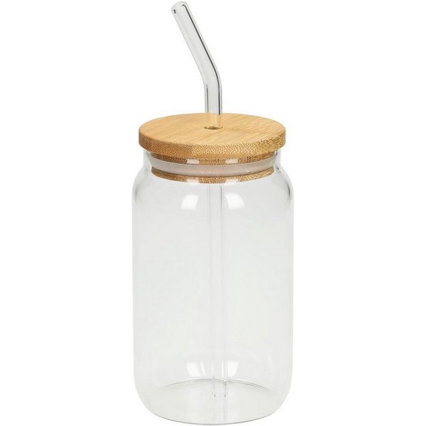 elasto Becher Trinkglas "Tropical" mit Strohhalm 460 ml natur
