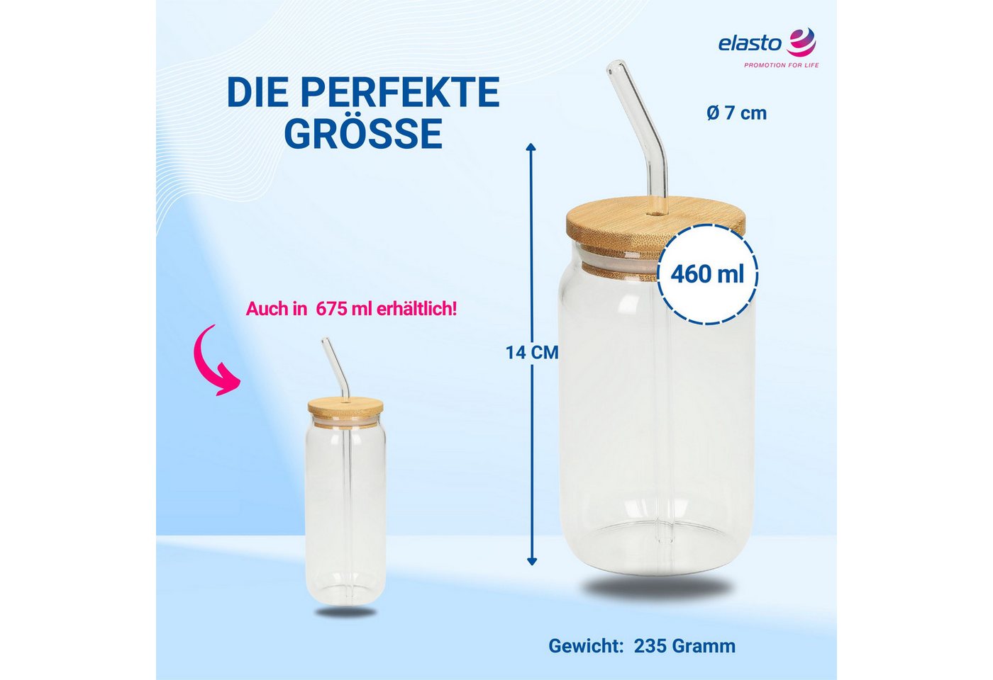 elasto Becher Trinkglas "Tropical" mit Strohhalm 460 ml natur – Bild 4 von 5