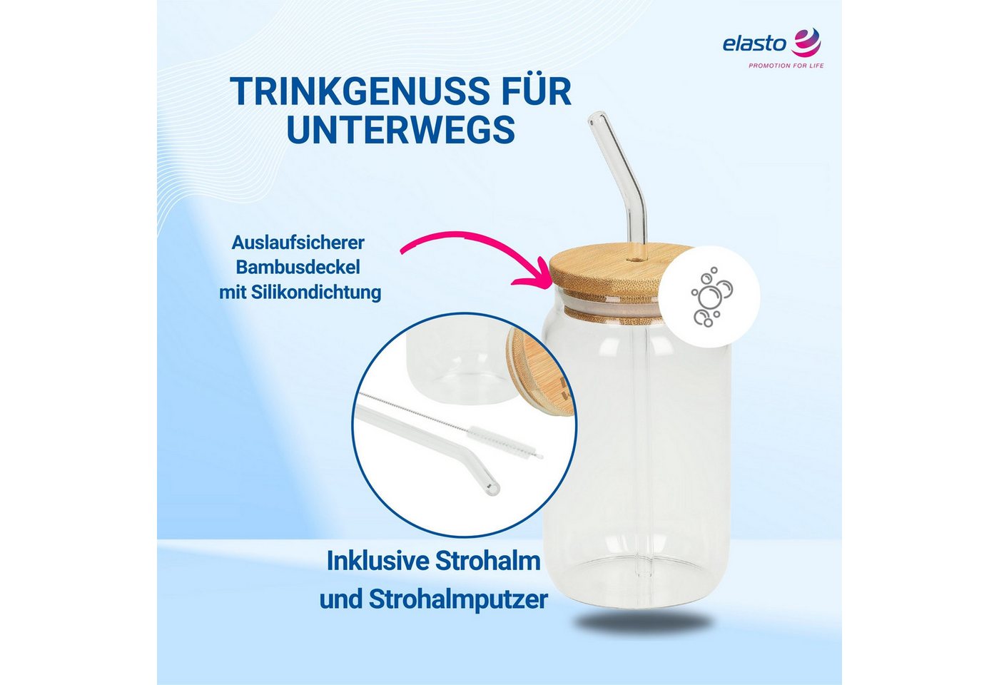 elasto Becher Trinkglas "Tropical" mit Strohhalm 460 ml natur – Bild 5 von 5
