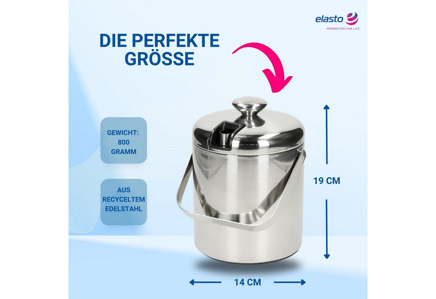 elasto Kühlbox Eiswürfelbehälter aus Edelstahl mit Deckel und Zubehör – Bild 3 von 5