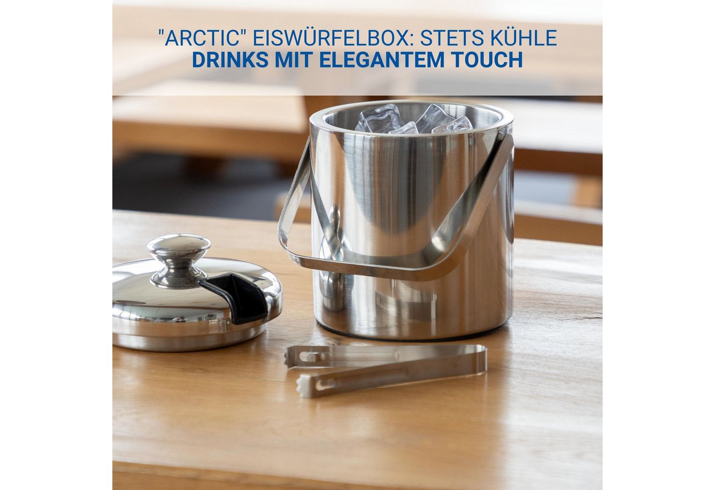 elasto Kühlbox Eiswürfelbehälter aus Edelstahl mit Deckel und Zubehör – Bild 5 von 5