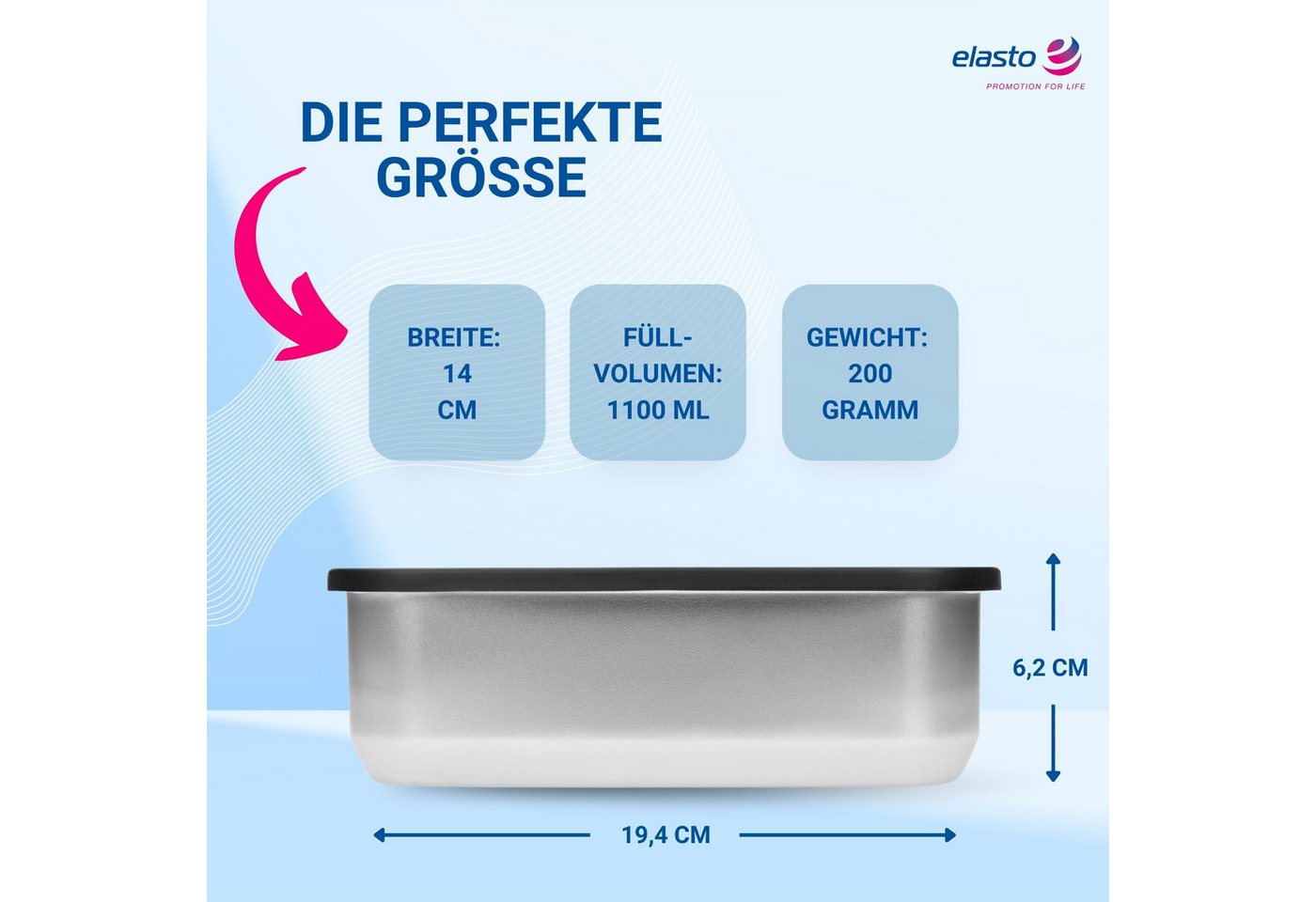 elasto Lunchbox Auslaufsichere & langlebige Lunchbox 1200 ml aus Edelstahl – Bild 3 von 5