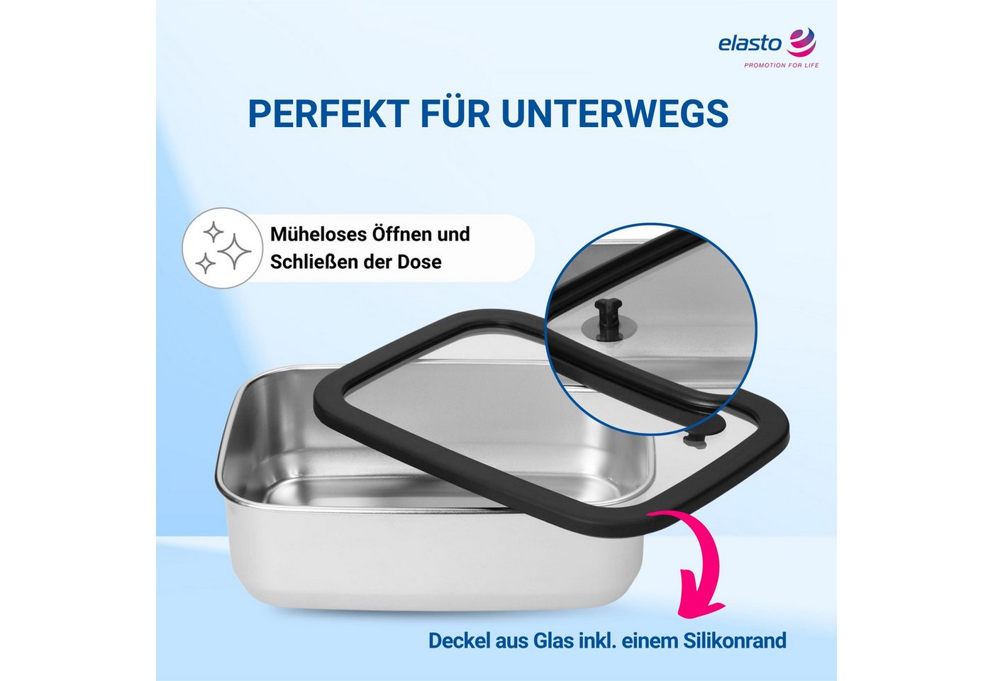 elasto Lunchbox Auslaufsichere & langlebige Lunchbox 1200 ml aus Edelstahl – Bild 4 von 5