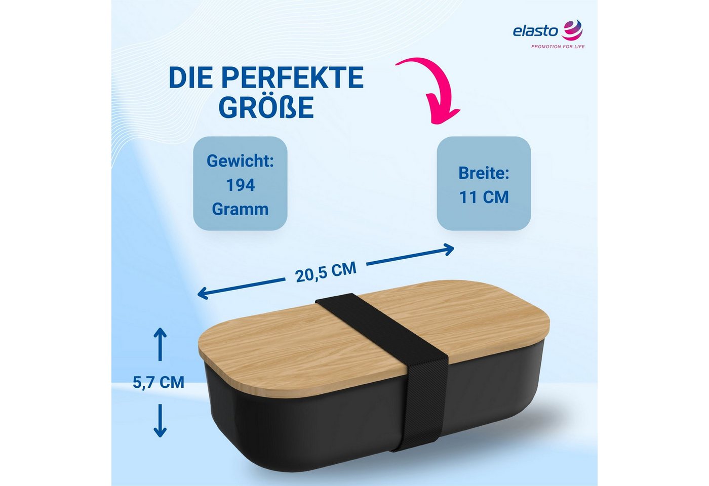 elasto Lunchbox Brotdose "Beech" 1300 ml mit Elastikband schwarz – Bild 2 von 5