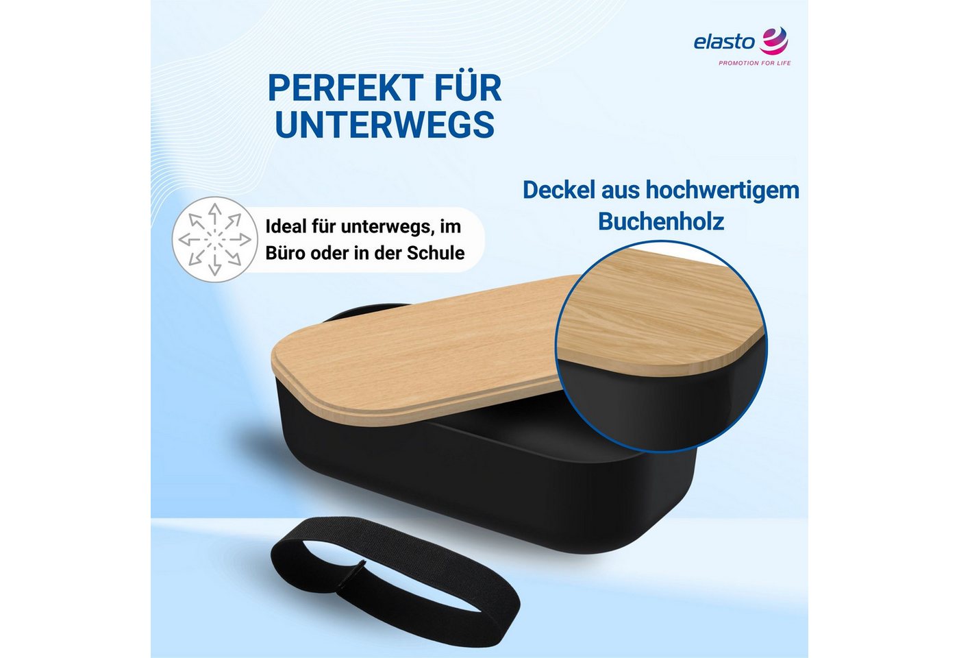 elasto Lunchbox Brotdose "Beech" 1300 ml mit Elastikband schwarz – Bild 4 von 5