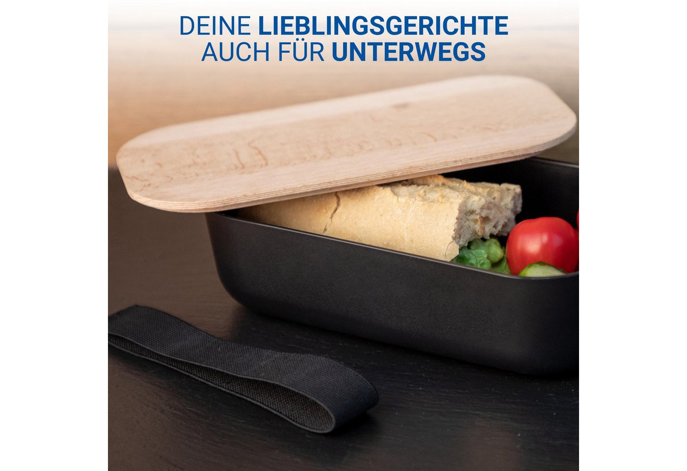 elasto Lunchbox Brotdose "Beech" 1300 ml mit Elastikband schwarz – Bild 5 von 5
