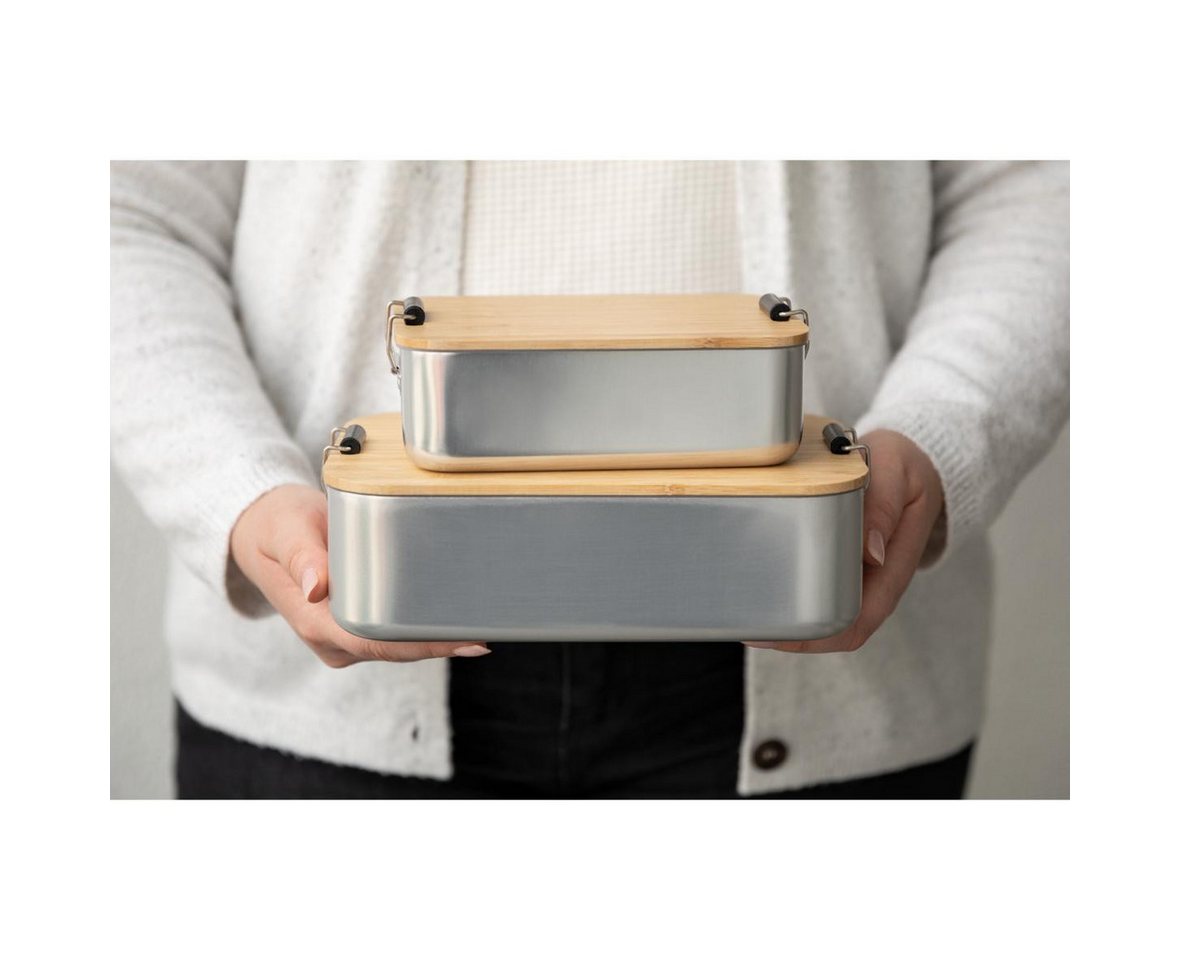 elasto Lunchbox Lunchbox mit Holzdeckel - Brotdose aus Aluminium – Bild 4 von 5