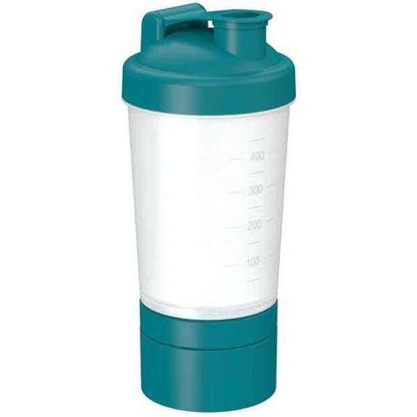 elasto Protein Shaker Fitness-Shaker 400 ml mit 2 Fächern sowie Sieb & Skala, Shaker für Eiweiß- & Sportgetränke, auslaufsicher, einfache Reinigung