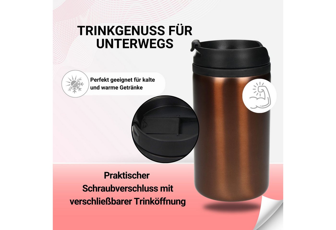elasto Thermobecher 250 ml Edelstahlbecher doppelwandig isolierter stabil, Coffee mug, Travel mug, Becher mit Deckel, Trinkbecher, Becher – Bild 3 von 5