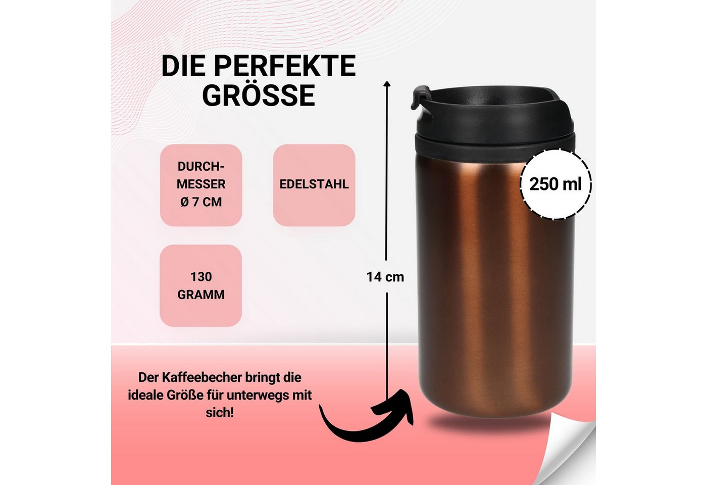 elasto Thermobecher 250 ml Edelstahlbecher doppelwandig isolierter stabil, Coffee mug, Travel mug, Becher mit Deckel, Trinkbecher, Becher – Bild 4 von 5