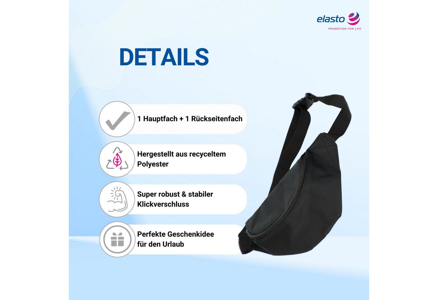 elasto Tragetasche Bauchtasche EXPLORER aus recyceltem Material - Gürteltasche Unisex – Bild 2 von 5