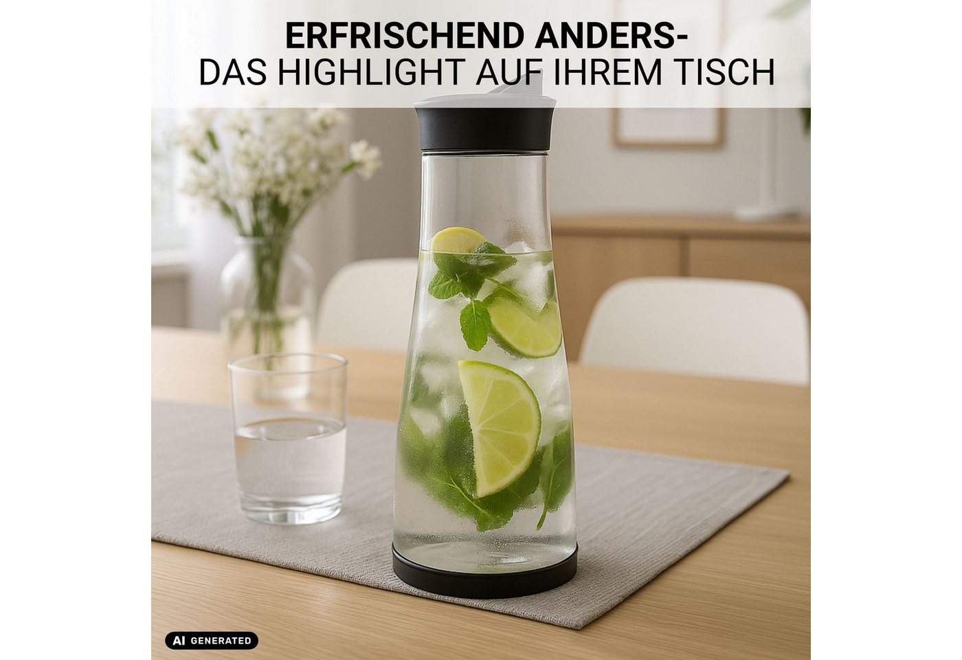 elasto Wasserkaraffe Auslaufsichere und robuste Glaskaraffe "Fresh" transparent – Bild 5 von 5