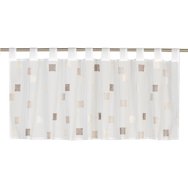 ELBERSDRUCKE Scheibengardine Bistrogardine mit Schlaufen Quadro weiß-braun 48 x 140 cm (1 St), Schlaufen, transparent, Polyester, bestickt, modern, Sichtschutz