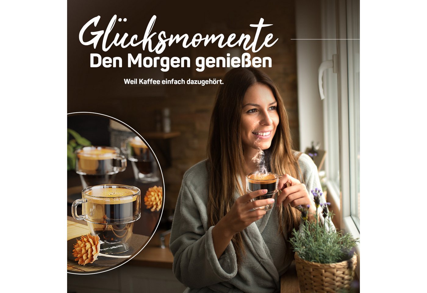 ElbFuchs Espressoglas Amsterdam, 150 ml, Borosilikatglas, 4-tlg., Borosilikatglas, Doppelwandiger Thermoeffekt, mit Henkel, stapelbar – Bild 2 von 5