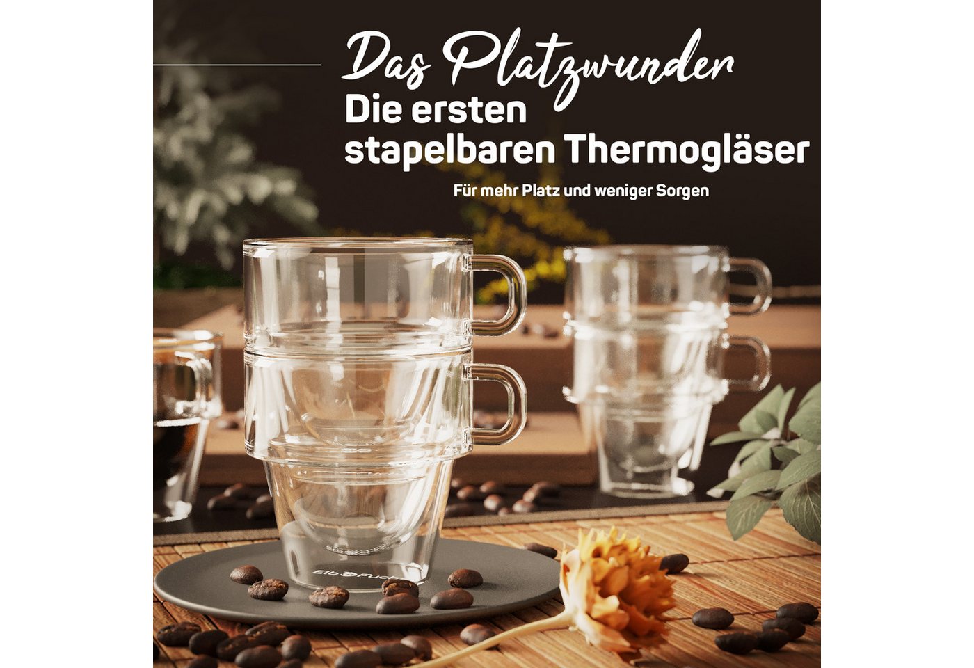 ElbFuchs Espressoglas Amsterdam, 150 ml, Borosilikatglas, 4-tlg., Borosilikatglas, Doppelwandiger Thermoeffekt, mit Henkel, stapelbar – Bild 3 von 5