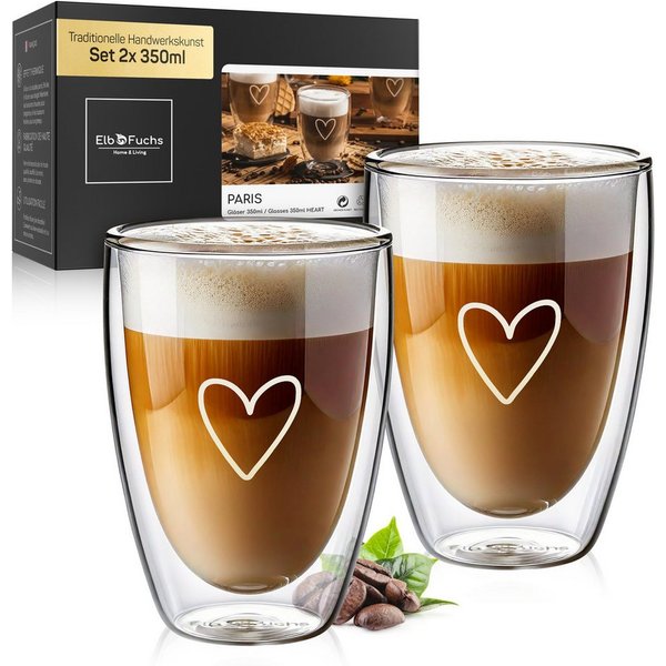 ElbFuchs Latte-Macchiato-Glas Paris, 350 ml, Borosilikatglas, 2-tlg., Borosilikatglas, Doppelwandiger Thermoeffekt