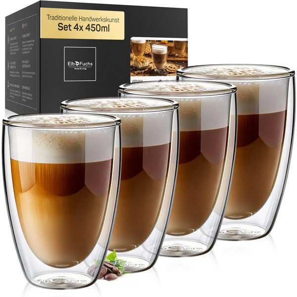 ElbFuchs Latte-Macchiato-Glas Vienna, 4-tlg., Borosilikatglas, Doppelwandiger Thermoeffekt