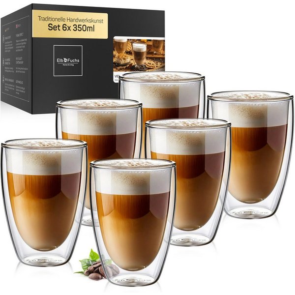 ElbFuchs Latte-Macchiato-Glas Vienna, 6-tlg., Borosilikatglas, Doppelwandiger Thermoeffekt