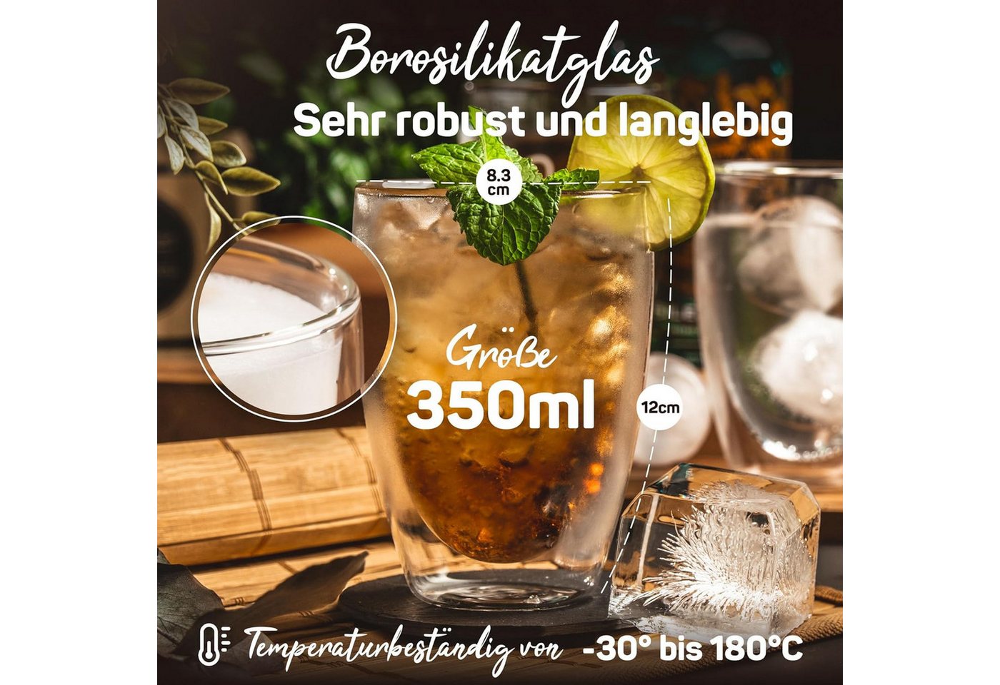ElbFuchs Latte-Macchiato-Glas Vienna, 6-tlg., Borosilikatglas, Doppelwandiger Thermoeffekt – Bild 4 von 5