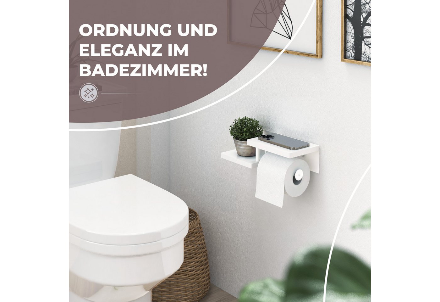 ElbFuchs Toilettenpapierhalter mit Ablage (Packung), doppelte Ablage, klebbar oder verschraubbar – Bild 2 von 5