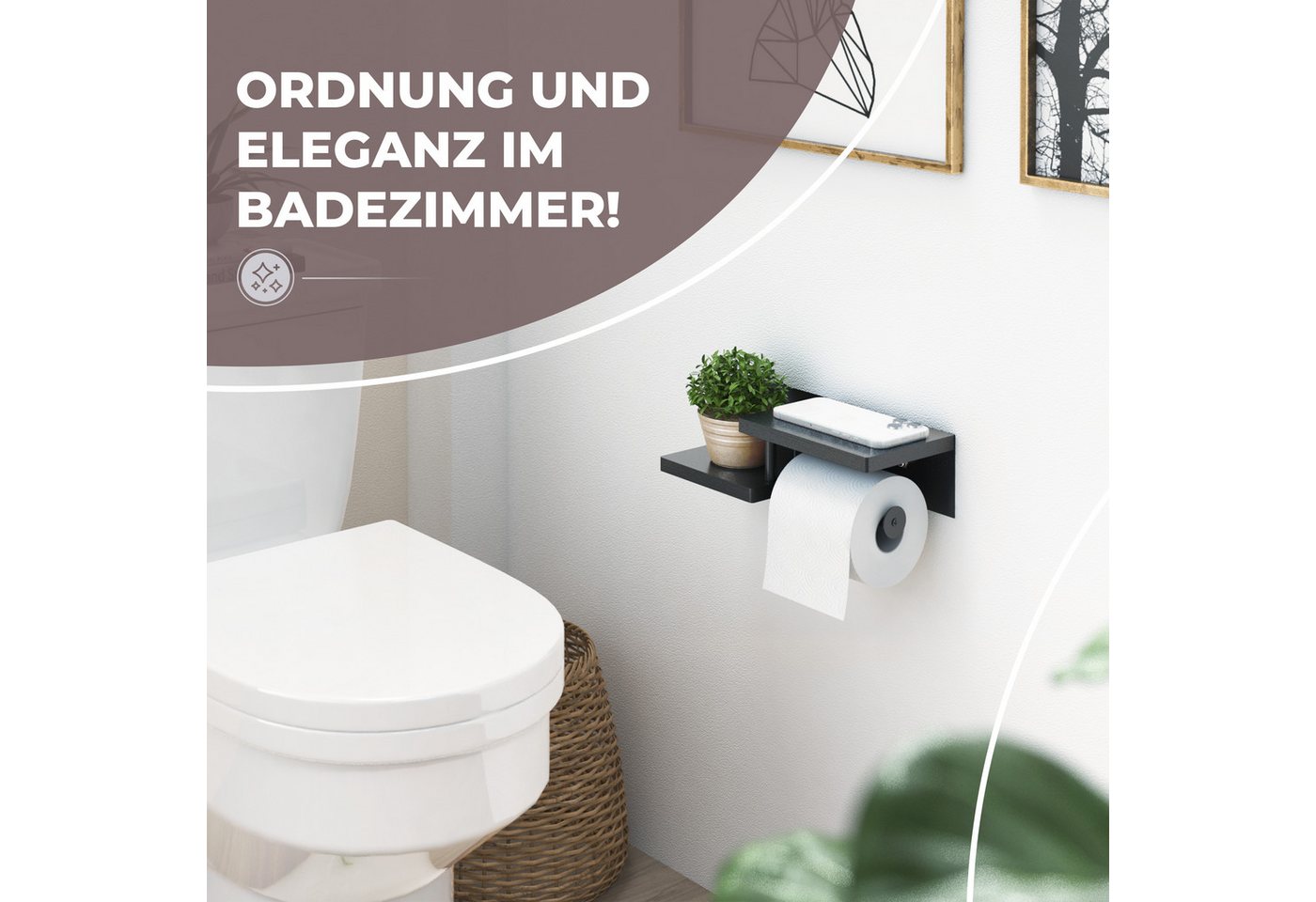 ElbFuchs Toilettenpapierhalter mit Ablage (Packung), doppelte Ablage, klebbar oder verschraubbar – Bild 2 von 5
