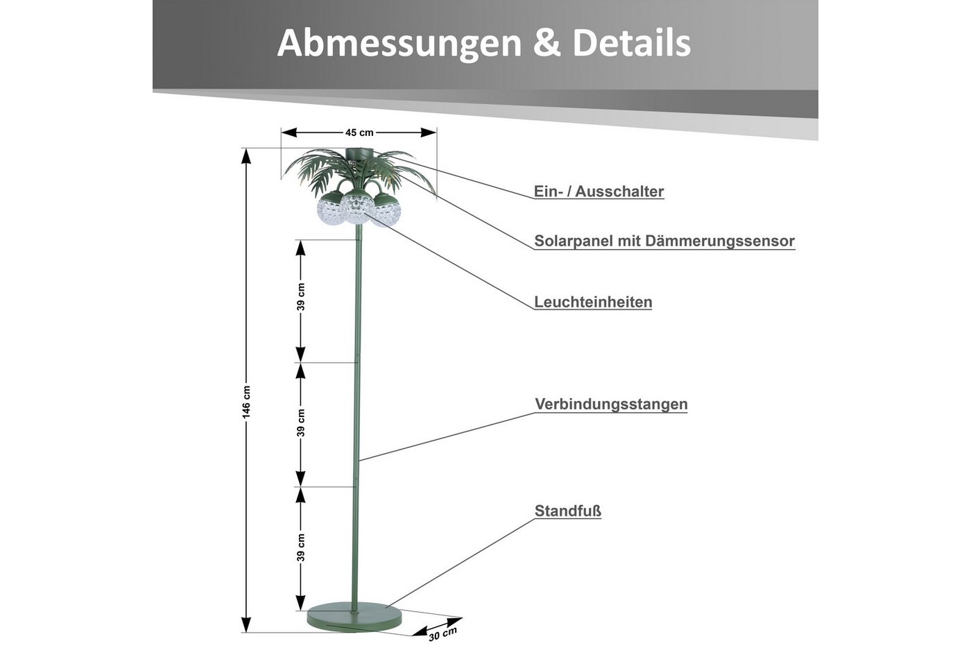 Elblight.de LED Gartenleuchte LED Solar Palme Stehleuchte mit Dämmerungssensor – Bild 2 von 5