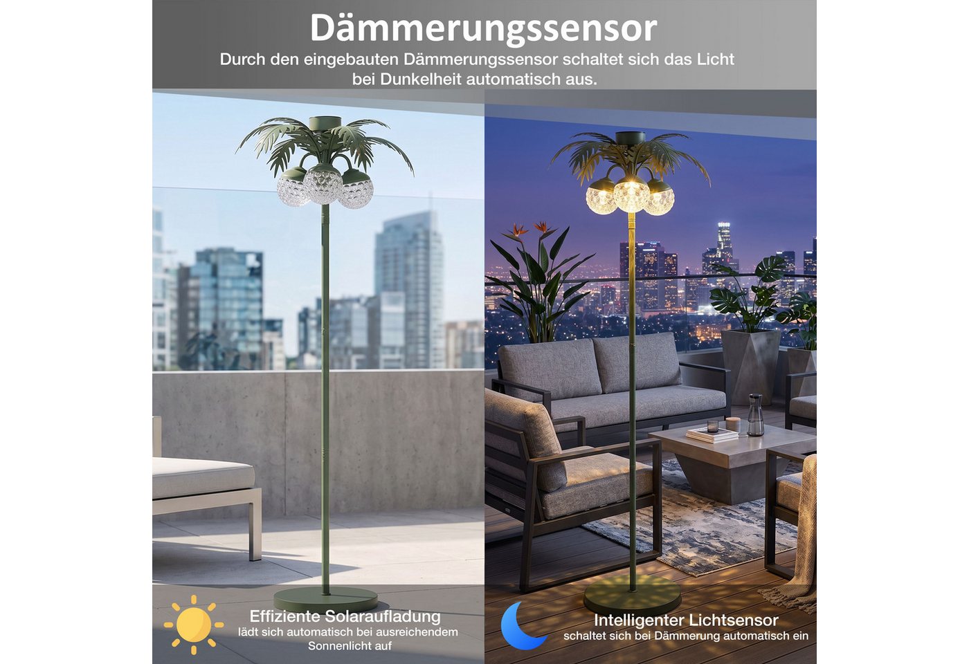 Elblight.de LED Gartenleuchte LED Solar Palme Stehleuchte mit Dämmerungssensor – Bild 3 von 5