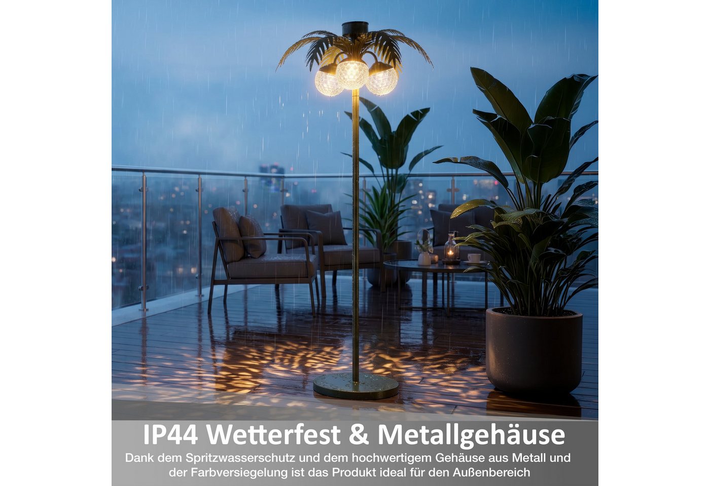 Elblight.de LED Gartenleuchte LED Solar Palme Stehleuchte mit Dämmerungssensor – Bild 4 von 5