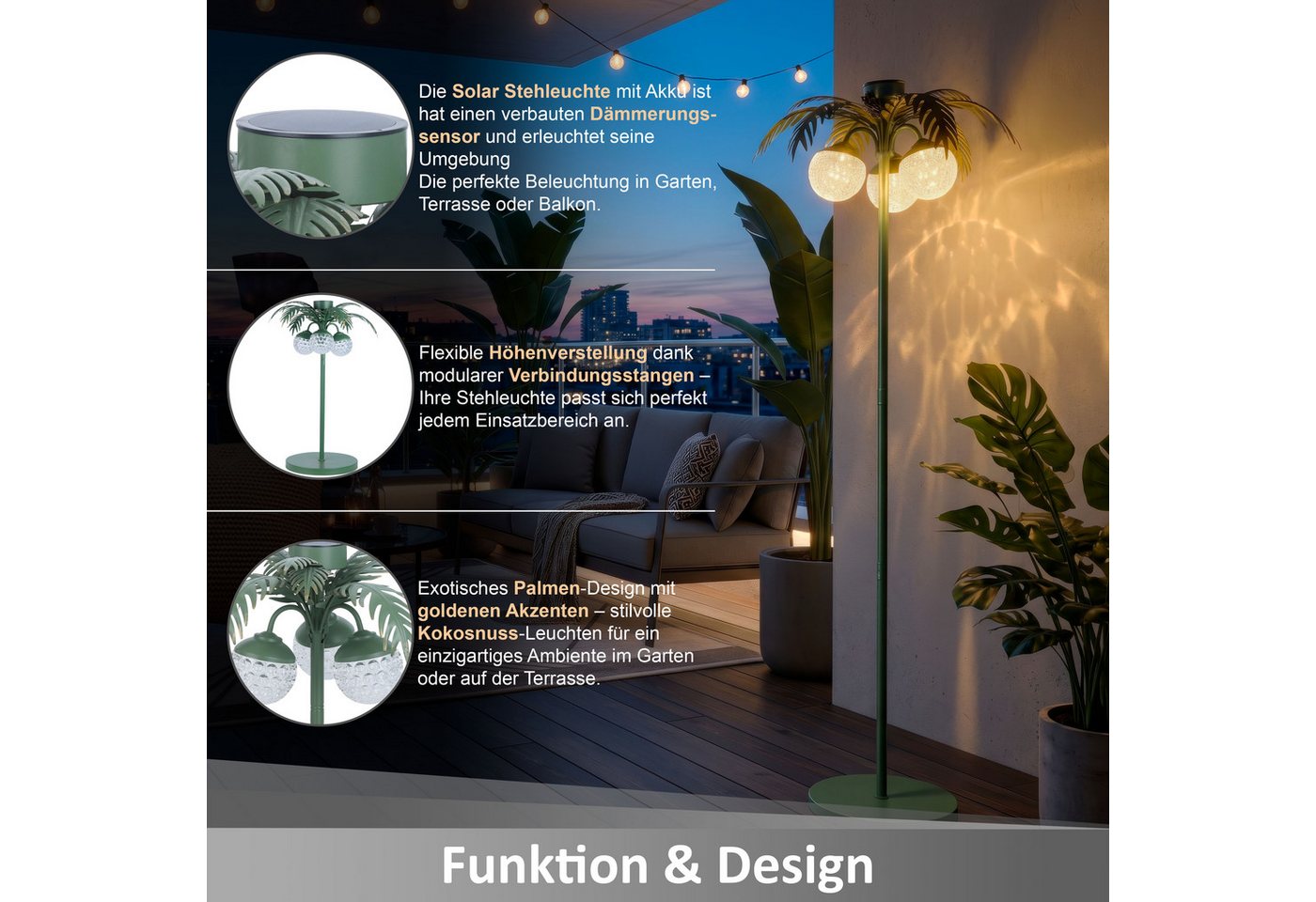 Elblight.de LED Gartenleuchte LED Solar Palme Stehleuchte mit Dämmerungssensor – Bild 5 von 5