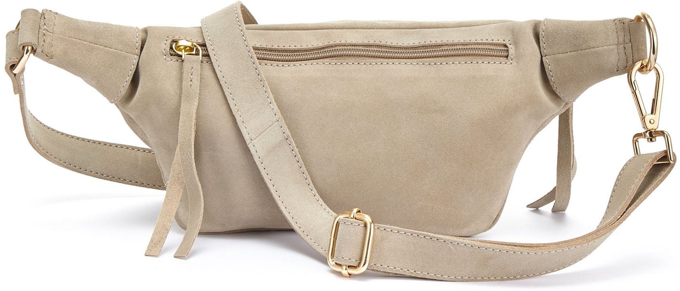 Elbsand Bauchtasche Umhängetasche, Ledertasche, Brusttasche, Crossbody Bag, Gürteltasche, Handtasche Damen zum Umhängen aus weichem Veloursleder – Bild 2 von 5
