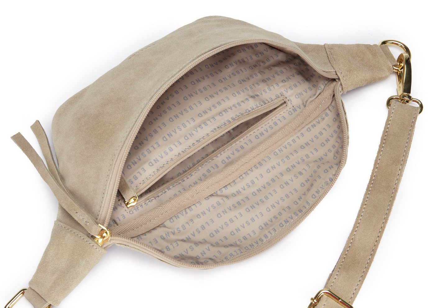 Elbsand Bauchtasche Umhängetasche, Ledertasche, Brusttasche, Crossbody Bag, Gürteltasche, Handtasche Damen zum Umhängen aus weichem Veloursleder – Bild 3 von 5