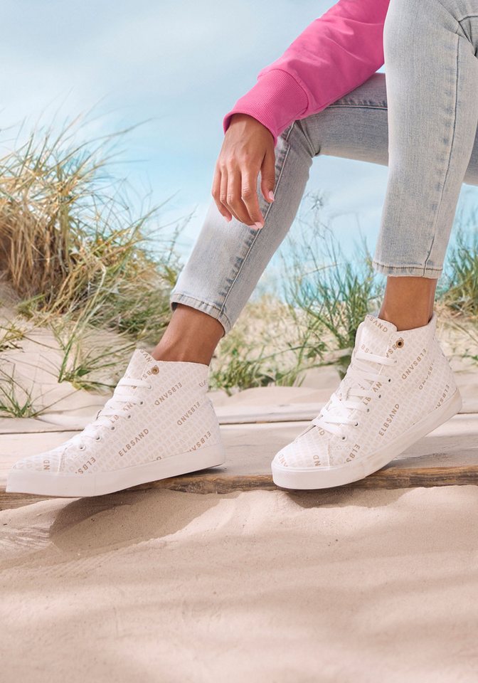 Elbsand Sneaker, Textilschuhe, Schnürschuh, Freizeitschuh, Stoffschuhe Stiefelette Turnschuh, Schnürhalbschuh mit modernem Logo-Druck VEGAN – Bild 2 von 5