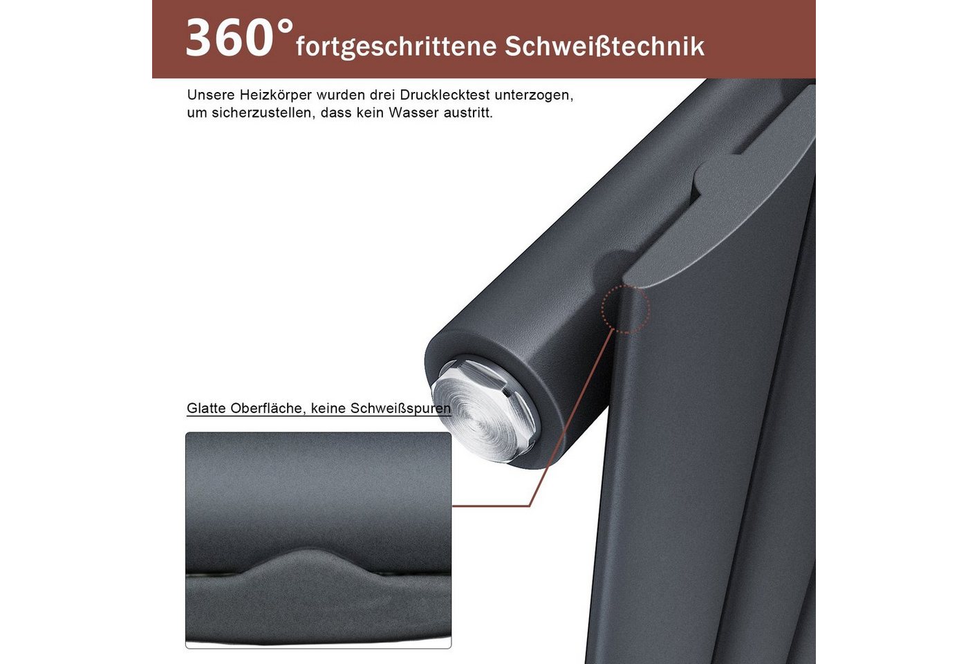 ELEGANT Heizkörper Design Flachheizkörper Anthrazit 1600/1800 x311mm mit Multiblock, Einlagig/Doppellagig, Vertikal Mittelanschluss, schmaler, höher – Bild 5 von 5